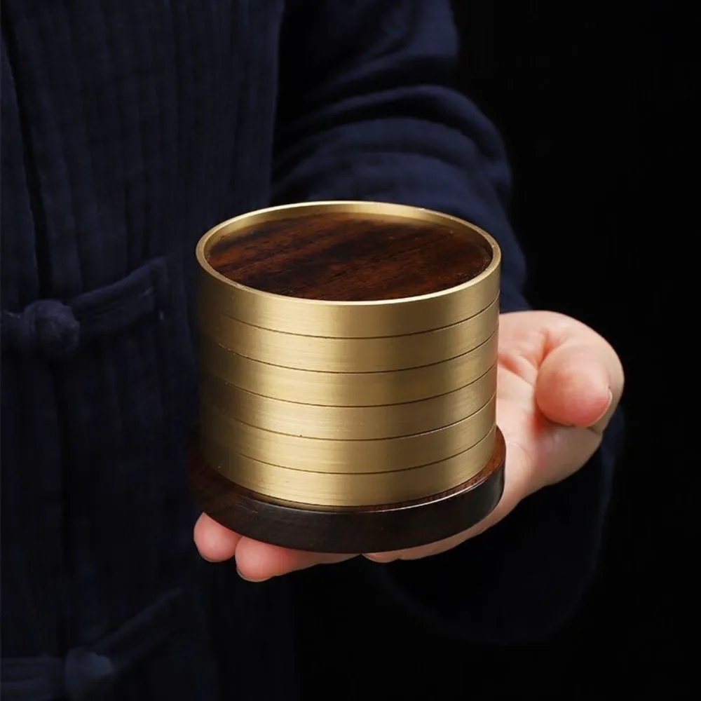 

Tea Accessories Ebony Solid Wood Coaster Non-slip Portable Tea Cup Holder Heat Resistant Brass Wood Round Mat Home