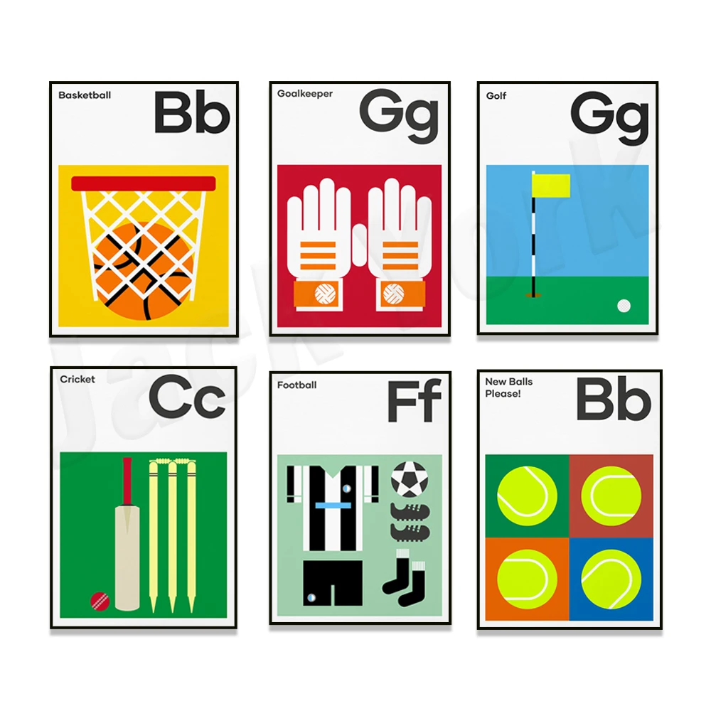 

Tennis, cricket, hockey, cycling, baseball, golf, football equipment posters, graphic and bold art, gifts for sports lovers