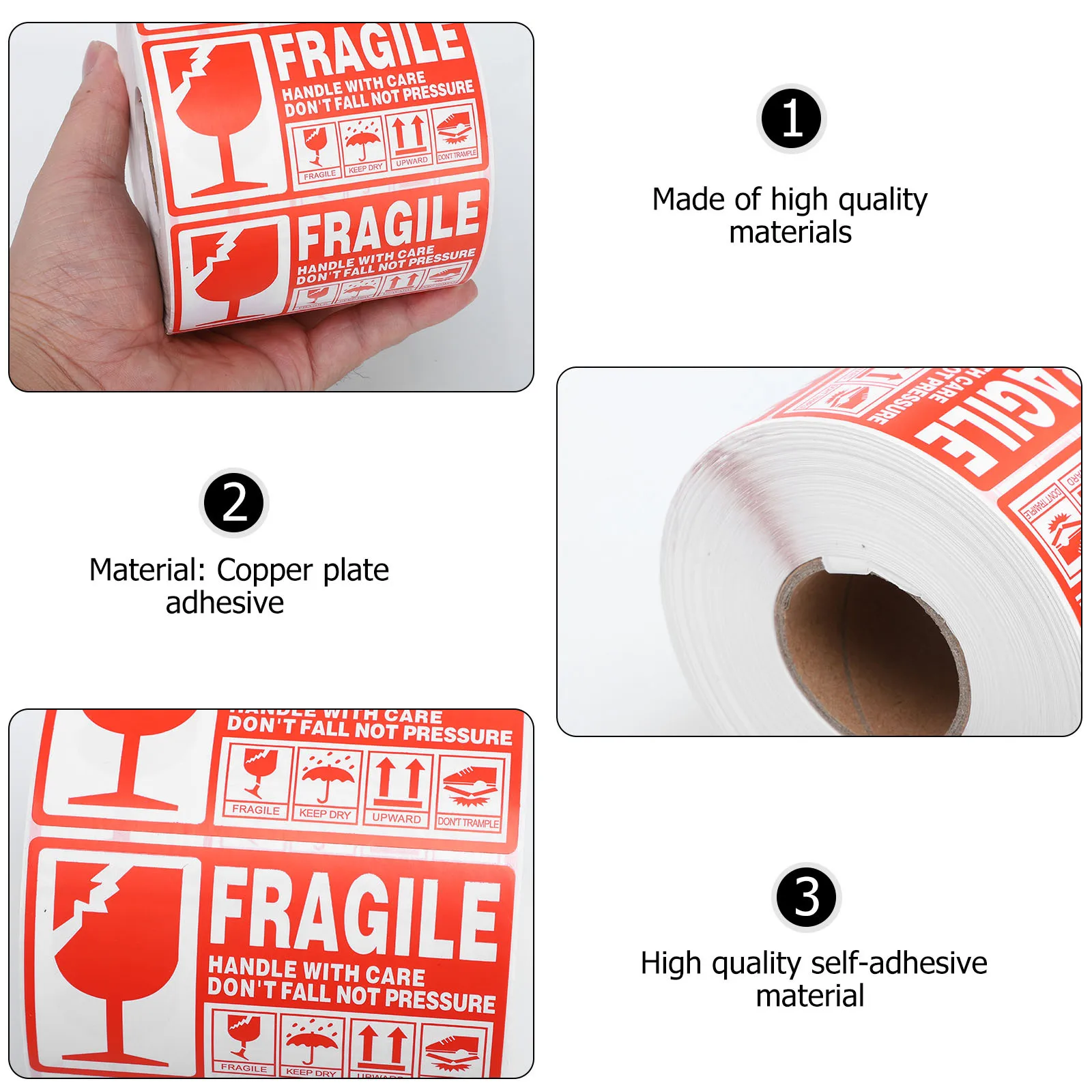

1 Roll Handle with Care Warning Labels Fragile Sticker for Shipping Packing Use Red and White Visible Adhesive Label for Cartons