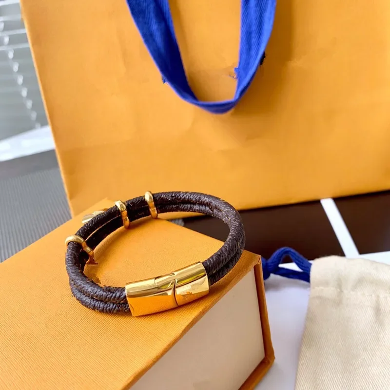 

Double Layered Letter Print Bracelet with Pendant Lock Head Leather Rope Cross-Border Jewelry Accessory Handmade Knot New
