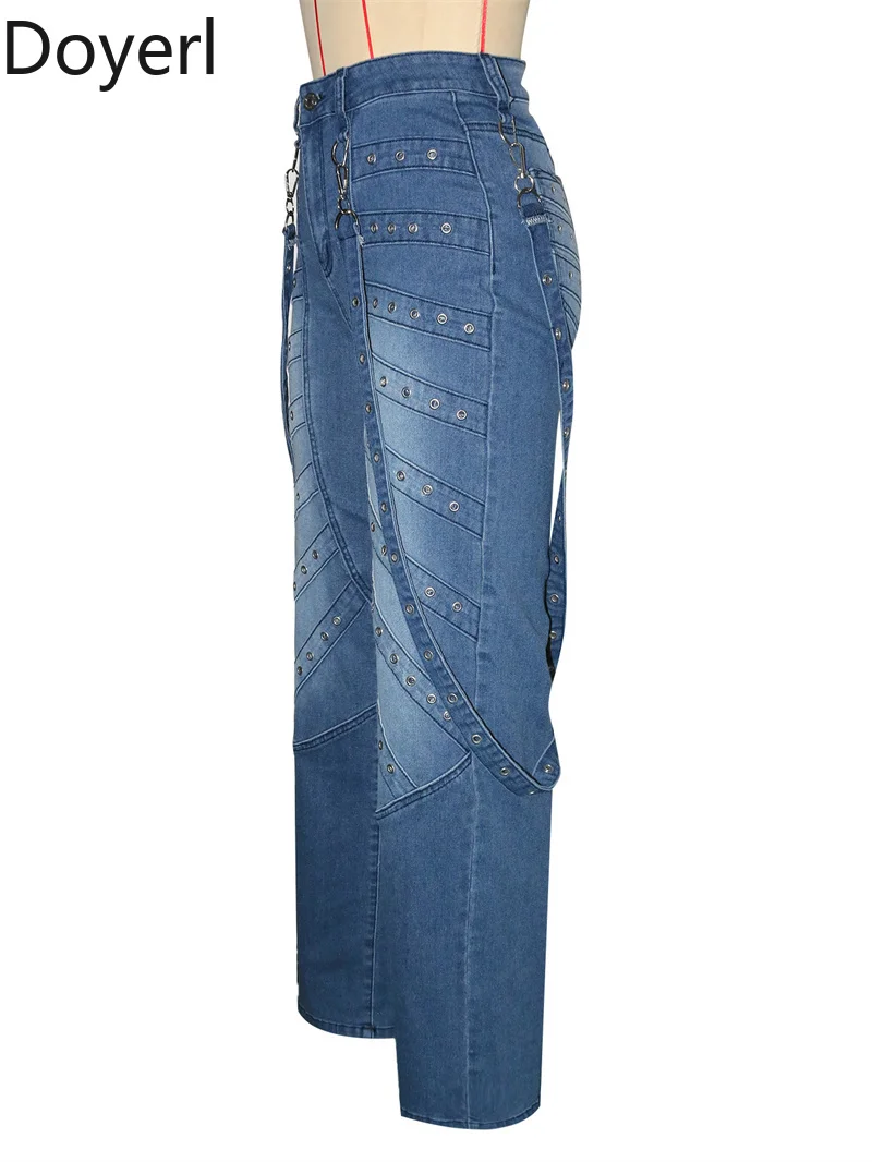 ドイエル ストリートウェア ジーンズ Y2K パンツ レディース ヒップホップ 原宿 ジッパーフライ リベット リボン デニム レディース トラウザーズ パンツ