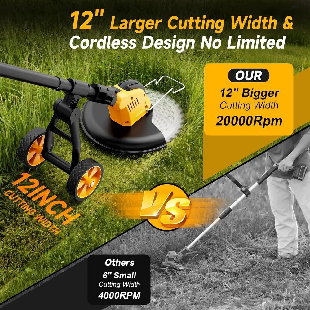 200000RPM Weed Eater attery Powered with Wheel, 4-in-1 CordlWeed Wacker, Lightweight Grass Trimmer or Women nior Lawn Trimmer, r