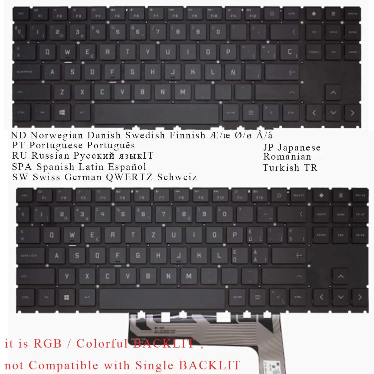 

New Swiss TR Japanese Nordic Portuguese Russian Spanish Keyboard for HP Omen Gaming 16-B 16-b0000 16-b1000 16t-b000 RGB BACKLIT