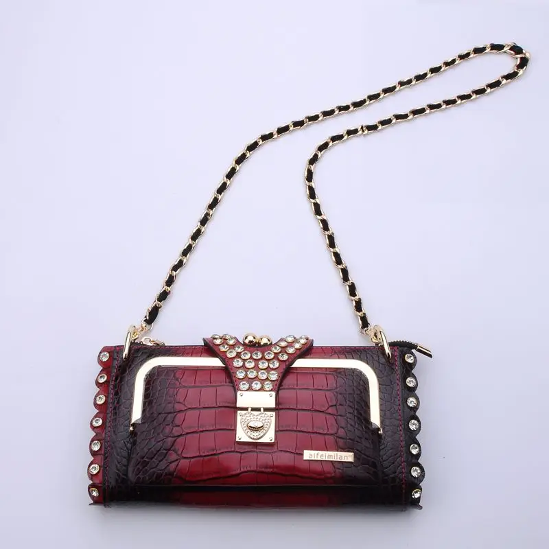 Light Luxury New High Grade Genuine Leather Women's Bag Crocodile Chain Crossbody Bag High Grade Diamond Embedding Shoulder Bag