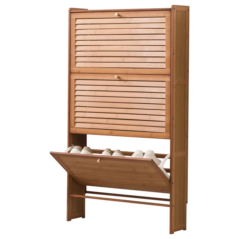 

#Ultra thin multi-layer shoe cabinet, bamboo narrow shoe rack, wall mounted storage cabinet, breathable louvered door shoe rack