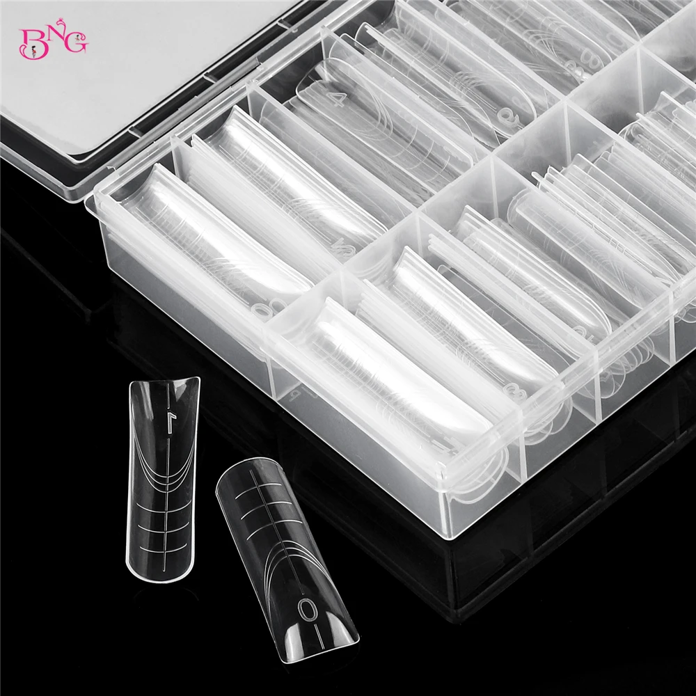 BNG 140Pcs Poly Extension Gel Dual Nail Forms Square Clear Nail Forms Full Cover Nail Molds 14 Sizes