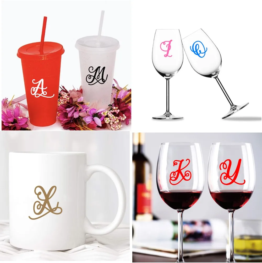 10pcs/lot Wedding Stickers Alphabet Decals for wine glasses, bridal shower, custom name initial letters Wedding Decoration