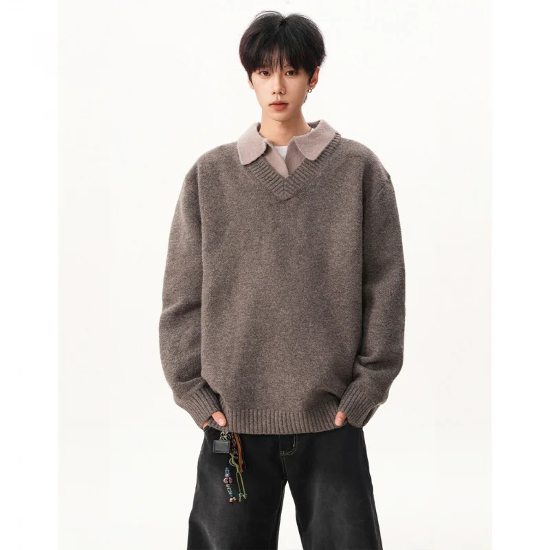 

Two-Piece Knitted Sweater Men's Shirt Turn-Down Collar Old Money Autumn Winter Trendy