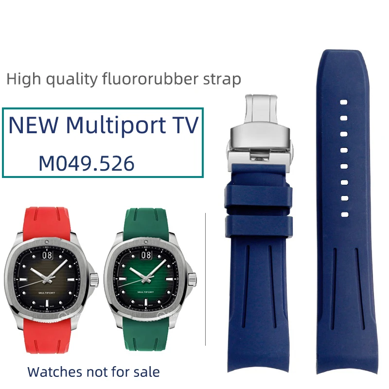 Curved end FMK strap 22mm for Mido Multiport watch TV M049 rubber strap M049 526 bracelet green blue VITON watchband mem parts