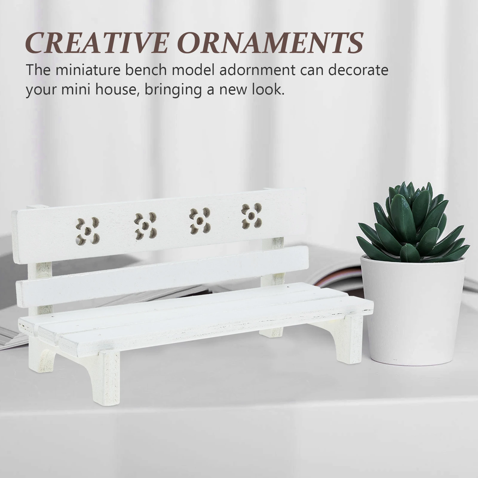 

Fairy Garden Bench Wooden Park Ornaments Miniature House Furniture Chaise Longue White
