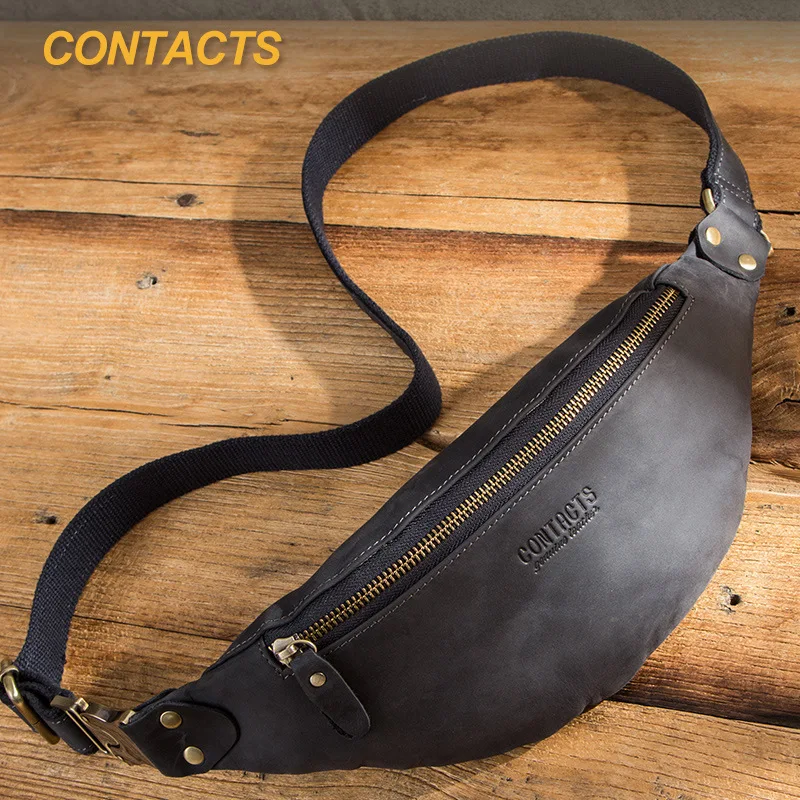 

HTS-MB165A Ретро кожаная мужская поясная сумка Crazy Horse Спортивная многофункциональная кожаная сумка для телефона