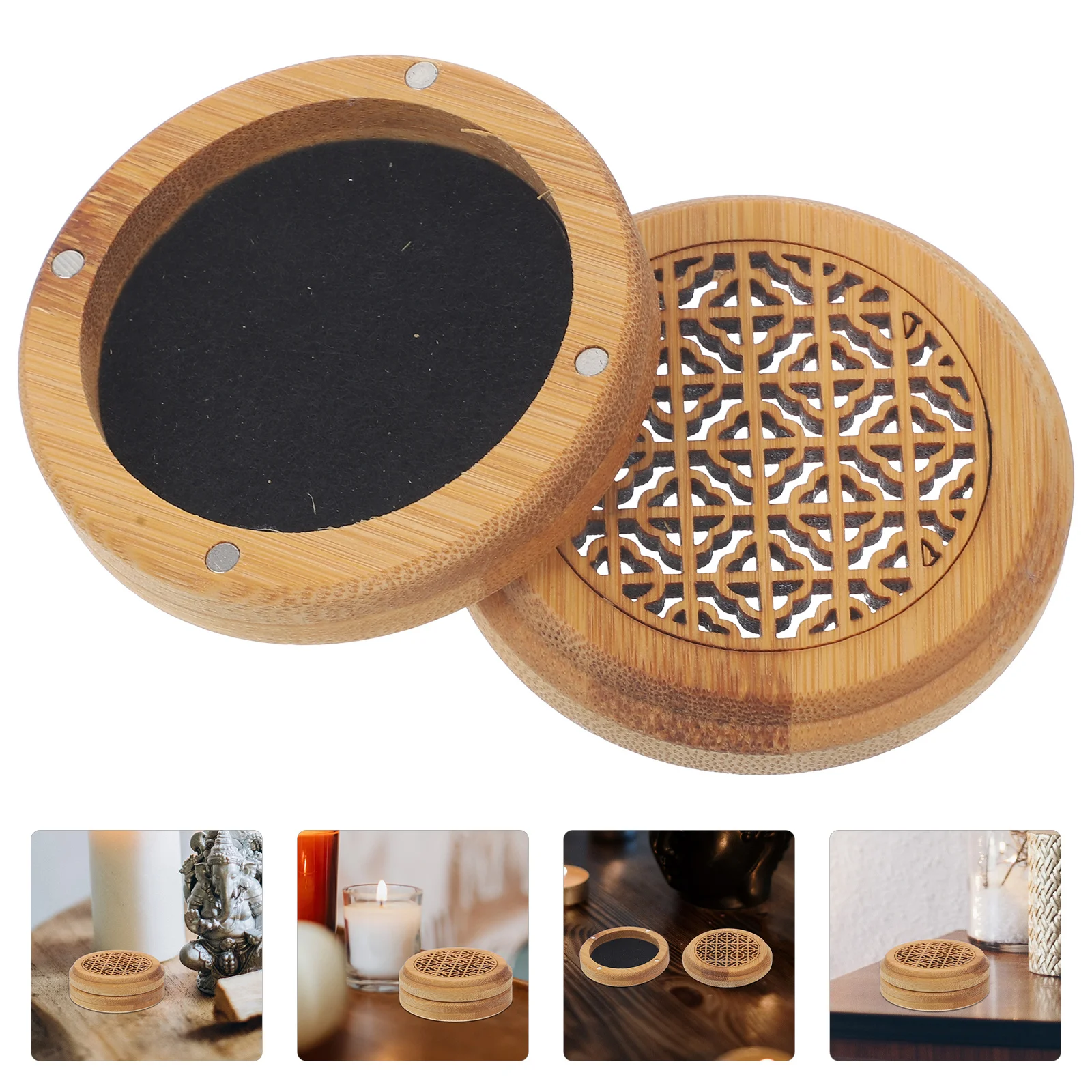Курильница с бамбуковой катушкой, полая резная круглая магнитная курильница, настольный держатель для ароматерапии, декоративная аромапечь