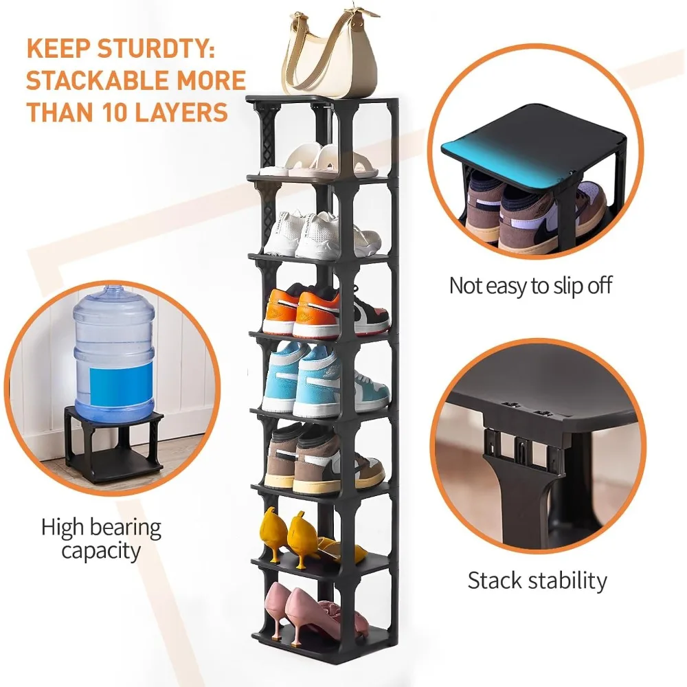 منظم رف الأحذية 5 طبقات لتخزين حامل الأحذية من البلاستيك الضيق العمودي، رف رف الأحذية قائم بذاته للمدخل S