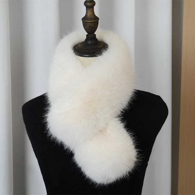 Утолщенный плюшевый шарф, теплый шарф для шеи, лисьий мех, воротник с крестом для волос, корейский стиль, универсальный дизайн, зимний модный аксессуар