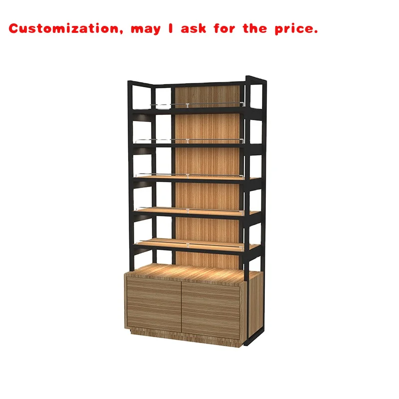 

custom.Leke Superior Material Wooden Storage Supermarket Shelf Metal Display Goods Convenience Rack Gondola Sale