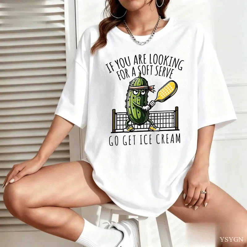 If You're Looking for A Soft Serve Muscular Pickle Pickleball Graphic Tees Summer Casual Top Outdoor Couple Matching T Shirt