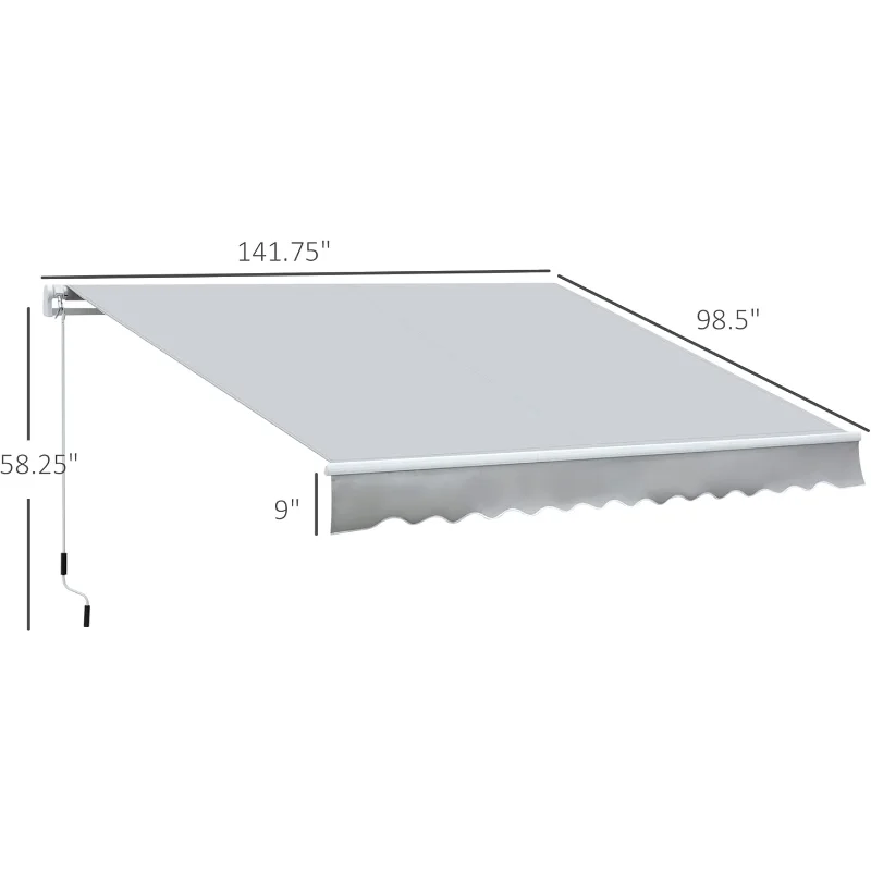 Toldo retráctil para patio de 12 'x 8' con manivela manual, tela UV e impermeable de 280 g/m2 y marco de aluminio