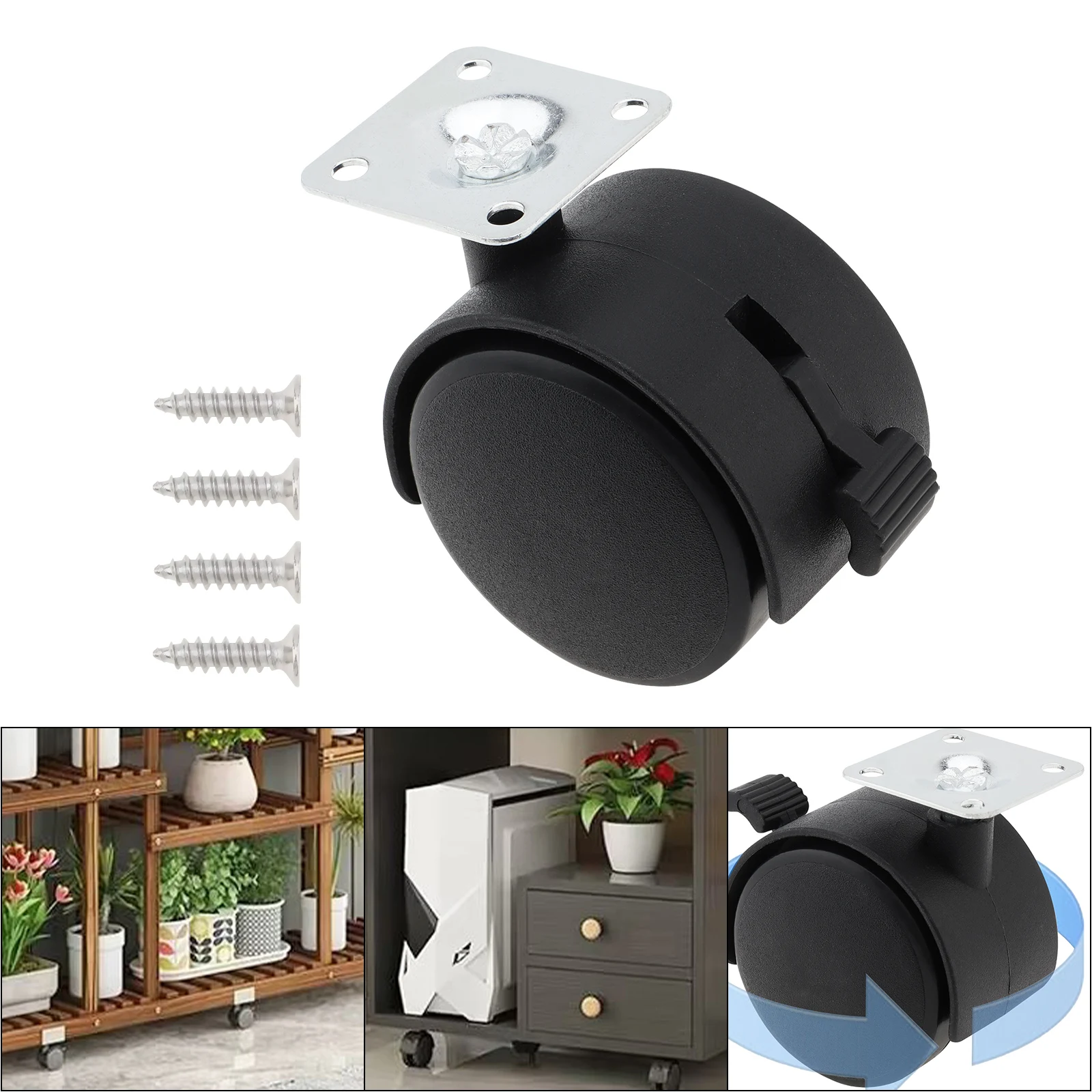 2inch Furniture Caster Swivel Replacement Wheels Small Nylon Plastic Castor Wheel  360 Degree Rotary Casters with 4 Screws