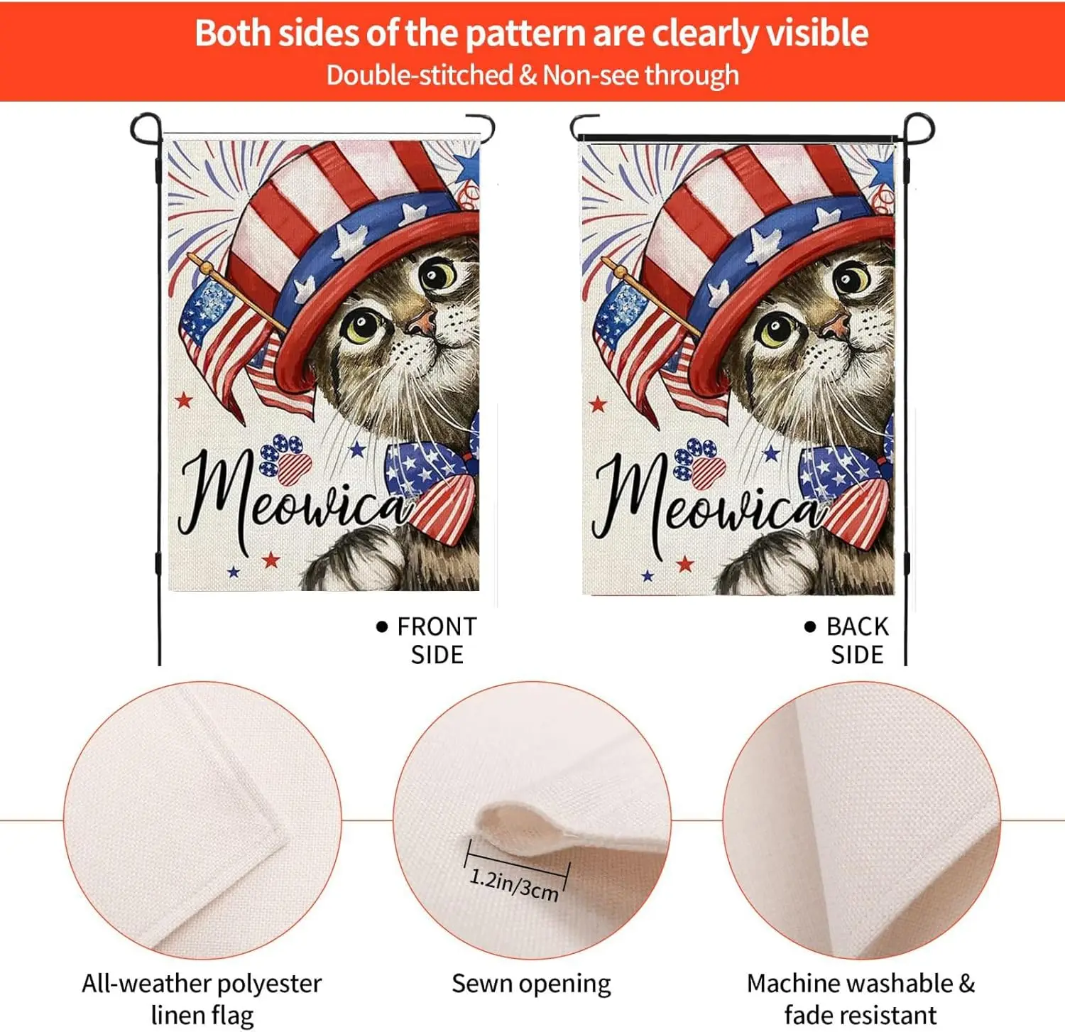 4th July Patriotic Cat Garden Flags for Outside 12x18 Inch Double Sided Welcome American Garden Flag Garden Flags Small Burlap Y