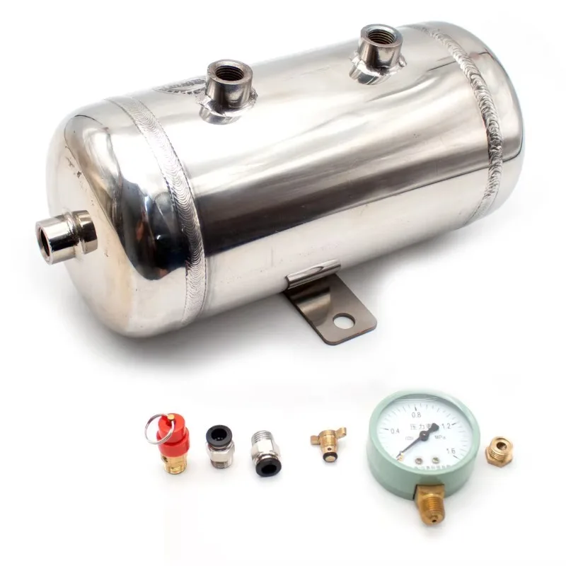 2L Air Storage Tank 304 Stainless Steel Vacuum Buffer Air Pressure Tank with 4PCS G1/2 Intake Pressure Gauge 1.25MPA