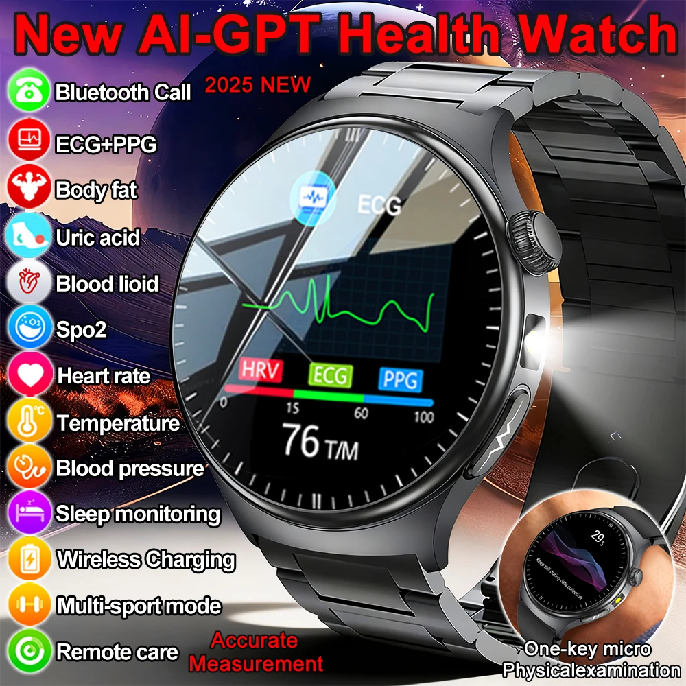 

2025 New Micro Physical Examination Blood Lipids Uric Acid Blood oxygen SmartWatch Men ECG+PPG Clock BT 5.1 call Smart bracelet