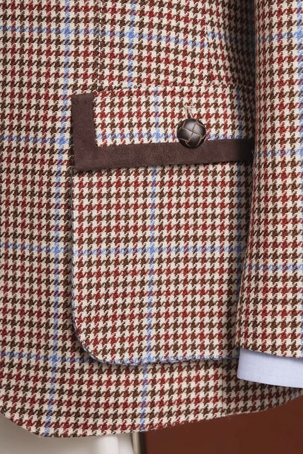 Hahnentritt-Luxus-Hochzeitsmantel für Männer, Ellenbogen-Patch, Blazer, Revers, einreihiger Mantel, nur Jacke nach Maß – Detail 4