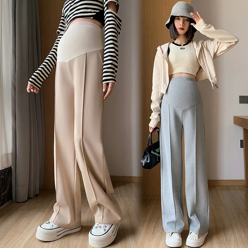 

Autumn Dense Maternity Long Straight Pants Wide Leg Loose Straight High Waist Belly Trousers for Pregnant Women Pregnancy