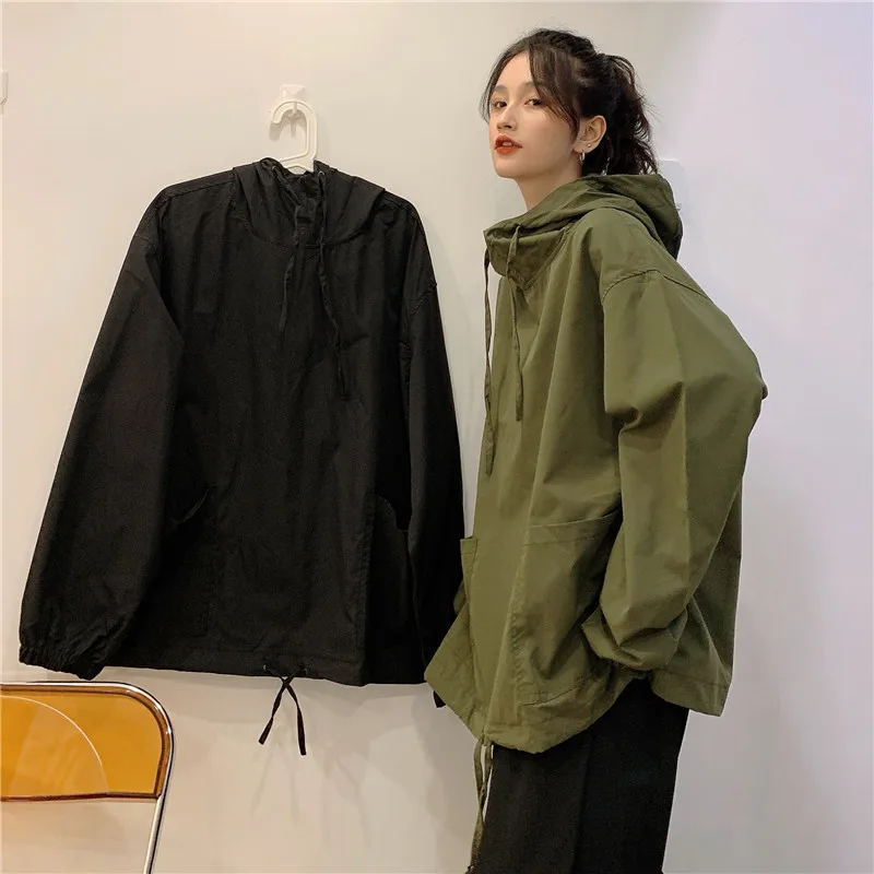 Women Spring Autumn Hooded Jacket Hip Hop Street Hoodie Fashion Casual Lace-up Pullover Coat Female Hoodies Loose Sweatshirts