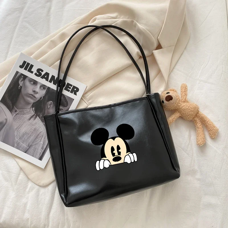 Disney Mickey Minnie Leather Handbags Lady Tote Bags Fashion Underarm Pouch Large Capacity Soft Retro Crossbody Backpack Portabl