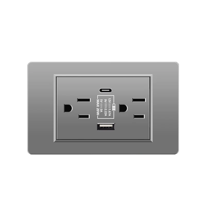 الولايات المتحدة المكسيك القياسية مقبس الحائط ، الأمريكية Usb Type-c 20 واط شحن سريع مخرج طاقة المنزل البلاستيك مقبس الحائط التوصيل 118 مللي متر * 73 مللي متر #5