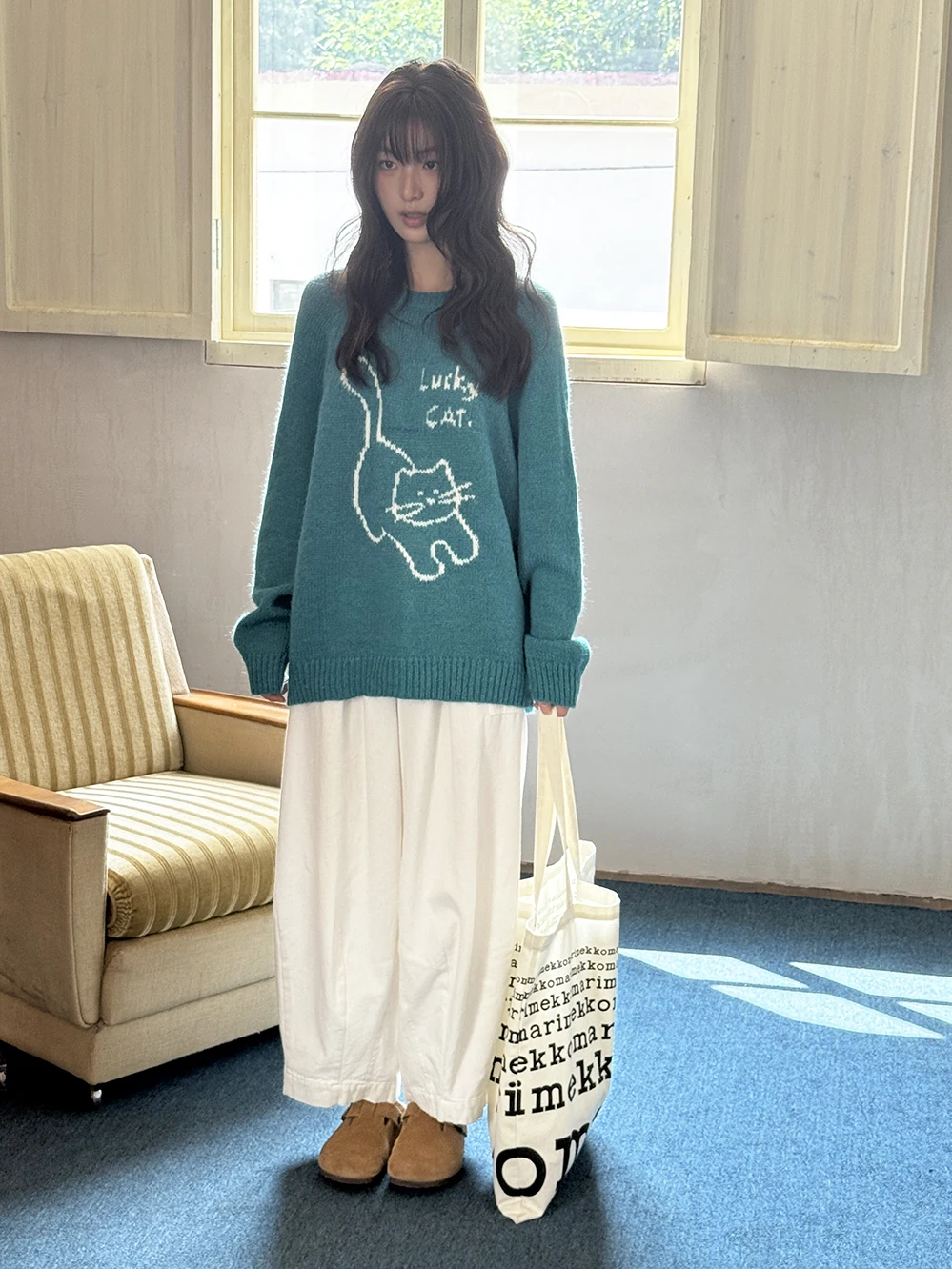 

Thiened Blue een oulder Sve вязаный шерстяной свитер женский модный осенне-зимний теплый длинный свек круглый Ne Swe...