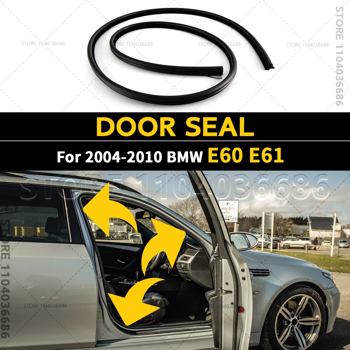 

For 2004-2010 E60 E61 BMW 525i 528i 530i 535i 545i 550i M5 Door Rubber Weatherstrip Seal Edge Protector 51727122433 51727122434