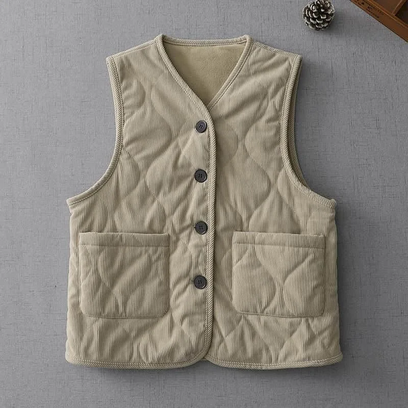 Corduroy Waistcoats Lightweight Adding Cotton Vest Casual Sleeveless Cardigans Vintage V-neck Jackets Single Breasted Women Tops