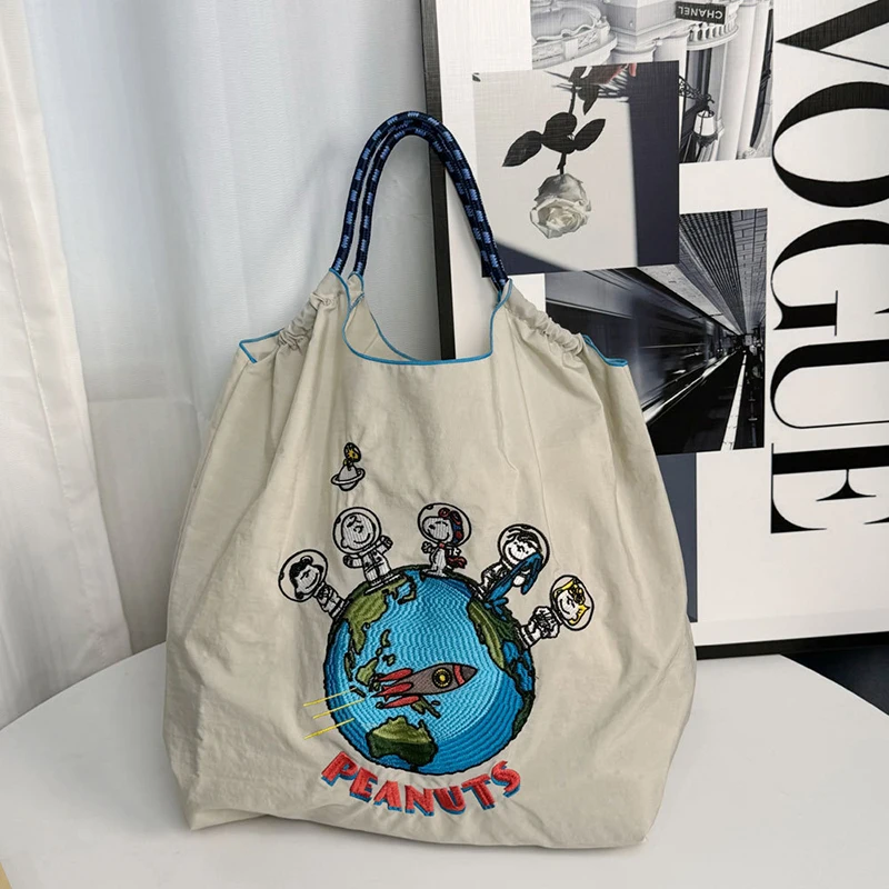 Ball&Chain Astronaut Environmental Bag Kawaii Nylon Canvas Embroidery Large Capacity Shoulder Bag Shopping Bag Girls Gifts