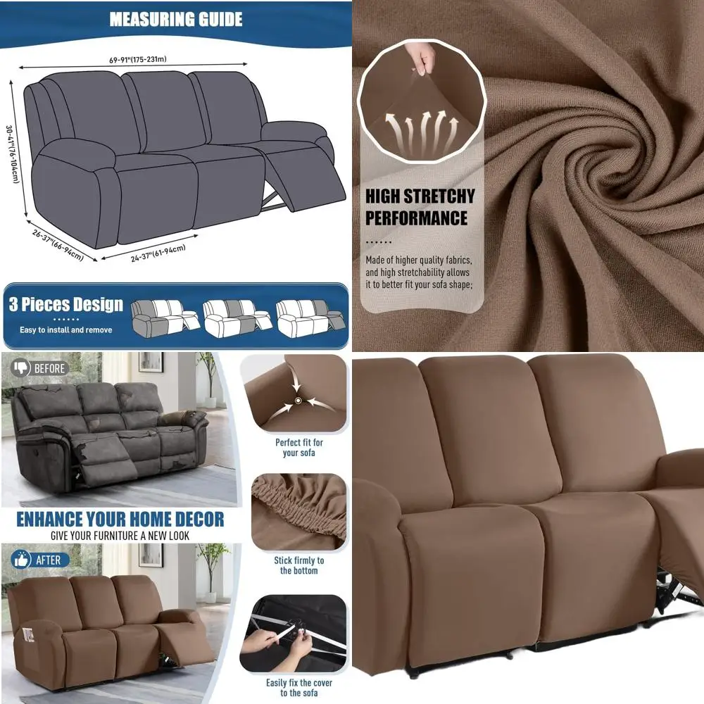 

Набор чехлов для дивана из эластичного полиэстера из 3 предметов для 3-местного кресла, светло-кофейного цвета, с карманами