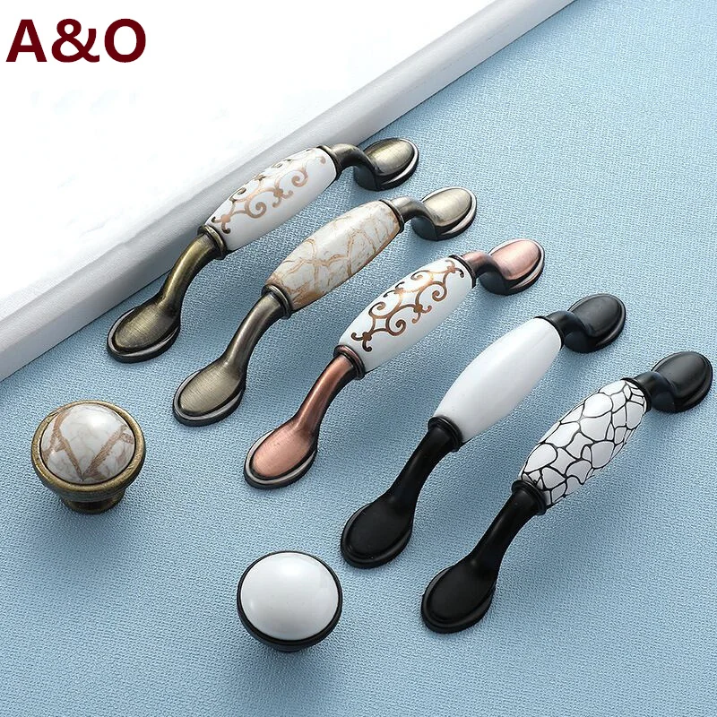 Handles Drawer Cabinet Furniture Kitchen Handles for Cabinet Knob Door Drawer Furniture Kitchen Knob Ceramics Modern Black White