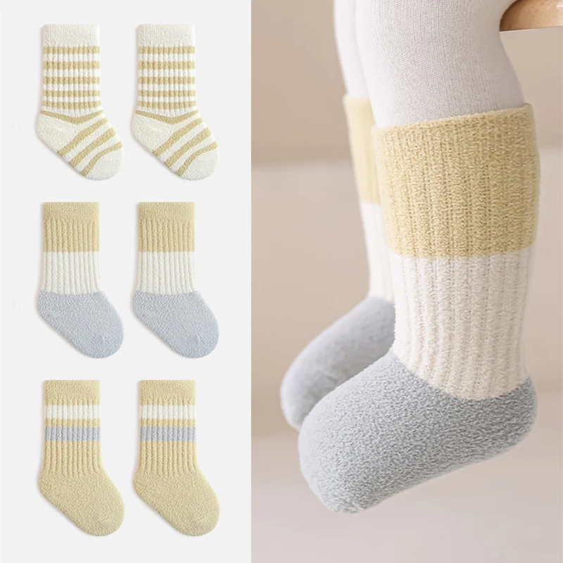

3 пары/компл. новые зимние носки из кораллового флиса для новорожденных, мягкие антибактериальные носки для малышей 10А, носки без костей для маленьких мальчиков и девочек