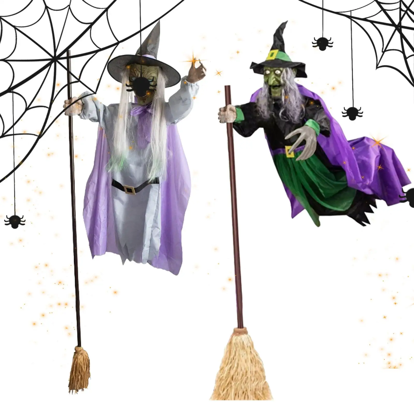 

2025 Halloween Flying Witch On Broom Glowing In The Dark Realistic Halloween Animated Spooky Witch Broom Halloween Decoration