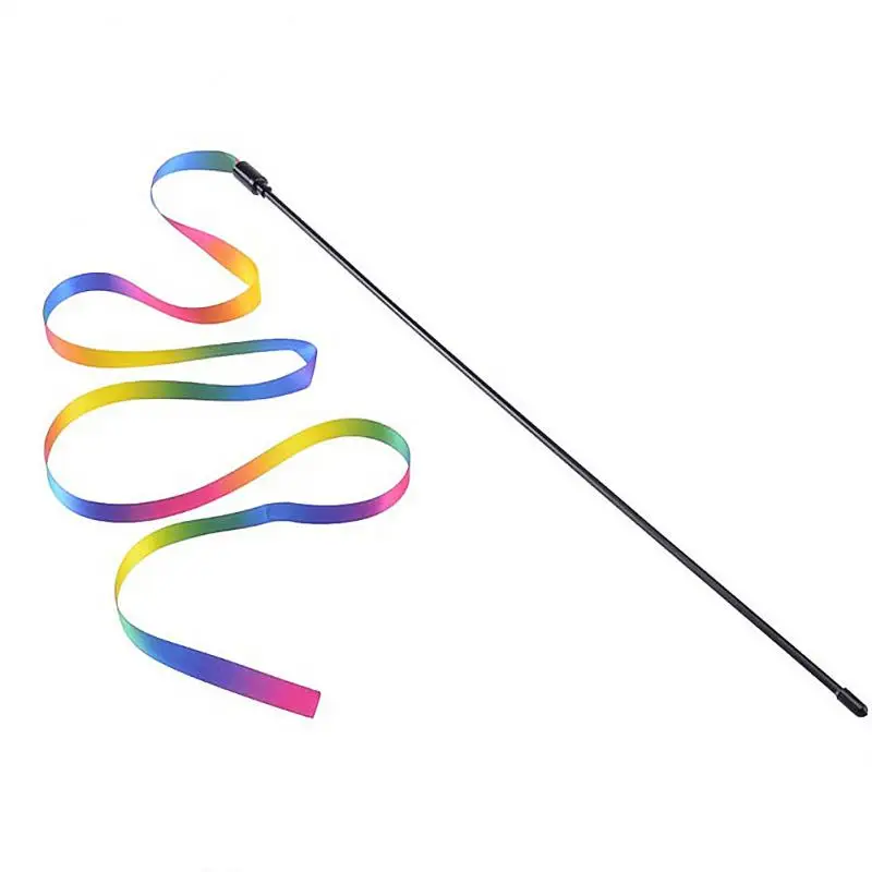 1Pc Funny Rainbow Cat Teaser Stick Toys Double-sided Rainbow Ribbon Funny Cat Stick Plastic Cat Interactive Toys Pet Supplies