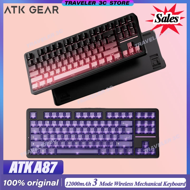 

Big Sales ATK A87 12000mAh Three Mode Wireless Mechanical Keyboard 1kHz Polling Rate Gaming Ultra Low Latency RGB 87 Keys PC