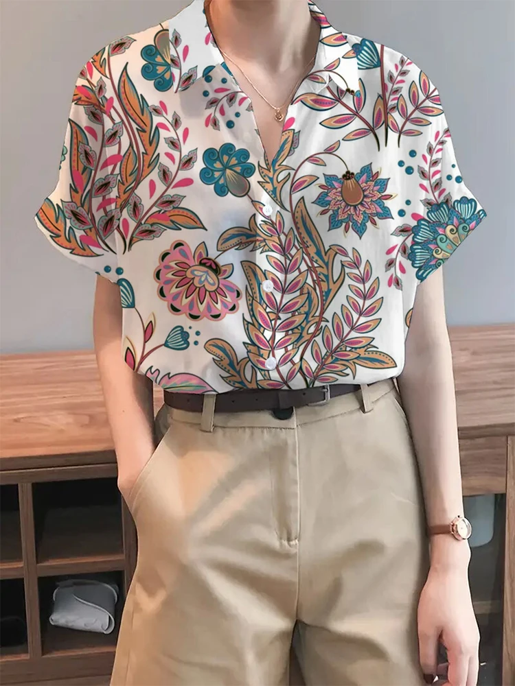 Women\'s Shirt Shirt Casual Watercolour Floral Print Button Short Sleeve Shirt,Fashion Shirt Collar Fitted 2024 Spring/Summer