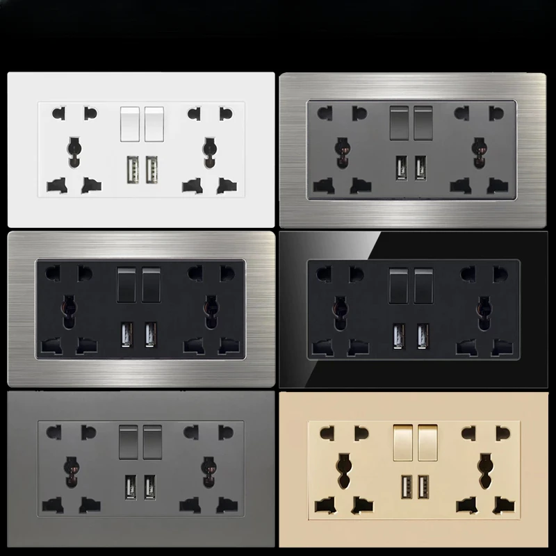 146 type dual ten hole USB wall socket panel universal two three plug British standard Hong Kong and Macau version