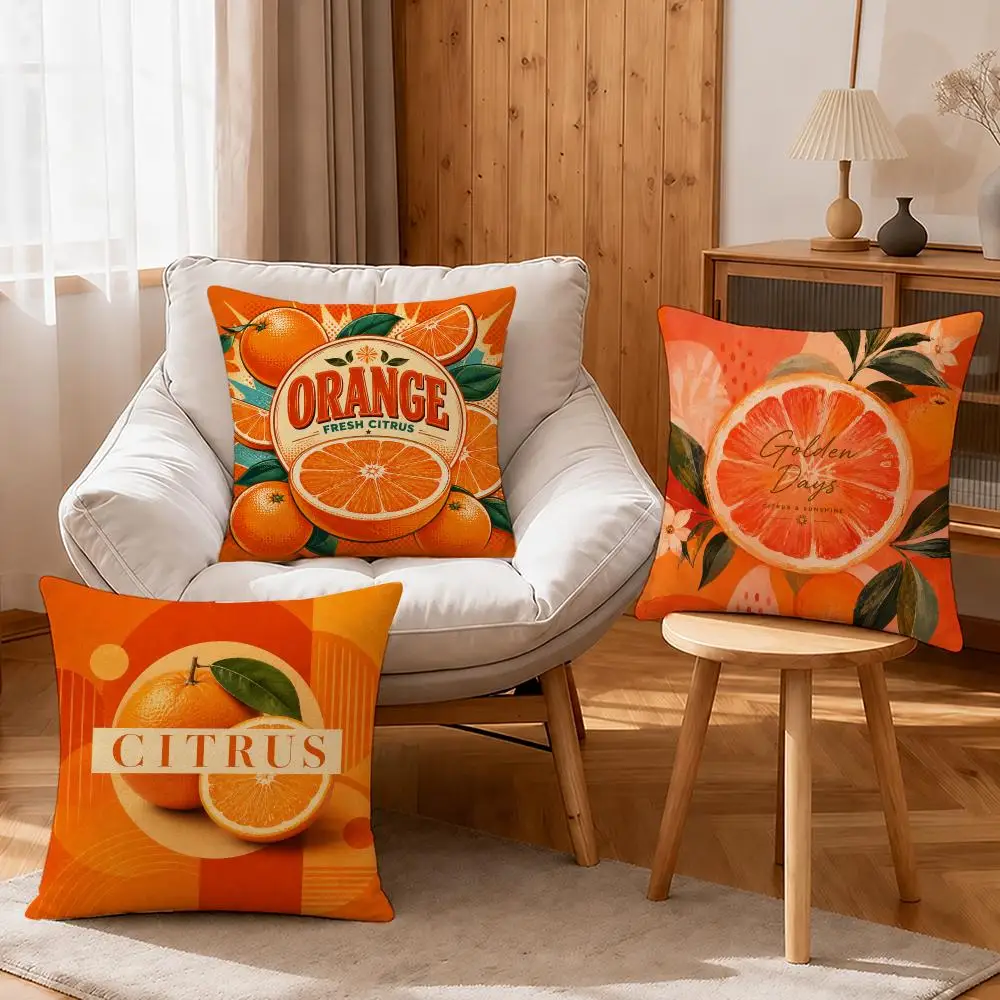 Art Orange Illustration Fashion Cushion Cover Linen Anti-Mite Antibacterial Cushion Cover Invisible Zipper Sofa Decor