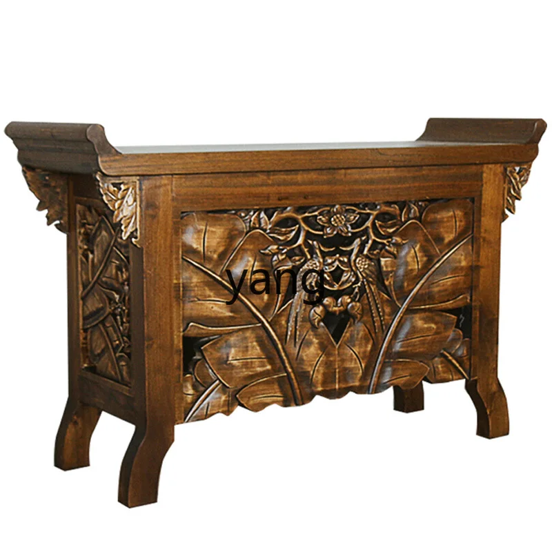 

L'm Chinese style side view table side cabinet solid wood carving flower decorative entrance cabinet