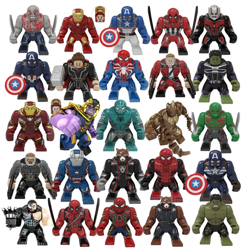 Minifiguras de bloques de superhéroes de Marvel para niños, rompecabezas de Spider Man, Iron Man, juguete de ensamblaje, regalo de cumpleaños