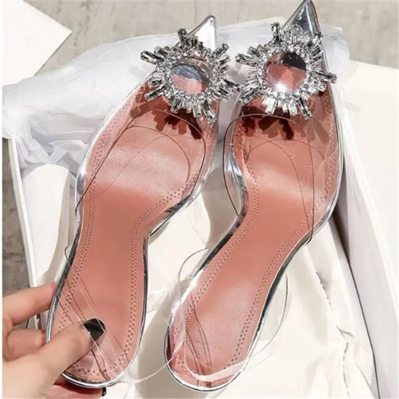 Big size 44 45 décolleté da donna eleganti scarpe a punta con strass tacchi alti scarpe da sposa con tacco trasparente décolleté con tacco a spillo