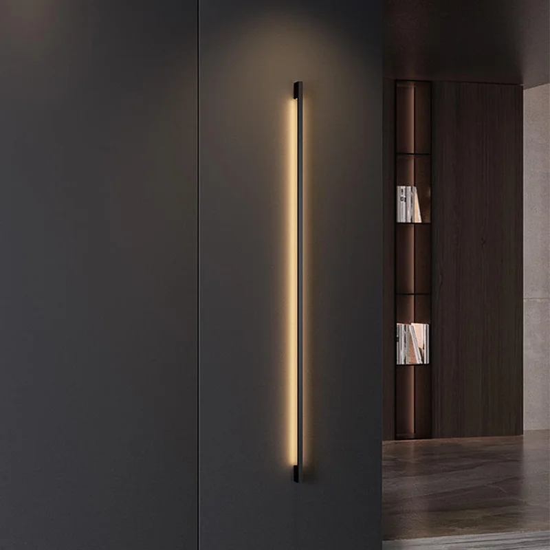 Modern Extremely Narrow Black Long Strip Wall Lamp Corridor Bedroom Bedside Living Room Decoration Bar Shape Lighting Fixtures