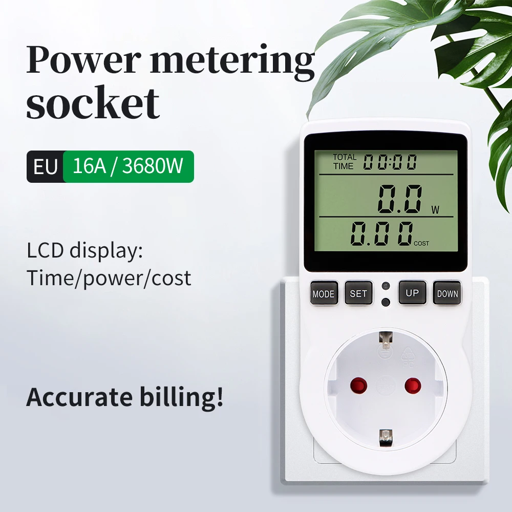 Digitaler LCD-Leistungsmesser, Wattmeter, Steckdose, Leistung, Kwh, Energieverbrauch, Messung, Steckdose, EU/US-Stecker, Überlastschutz, 230/120 V – Detail 1