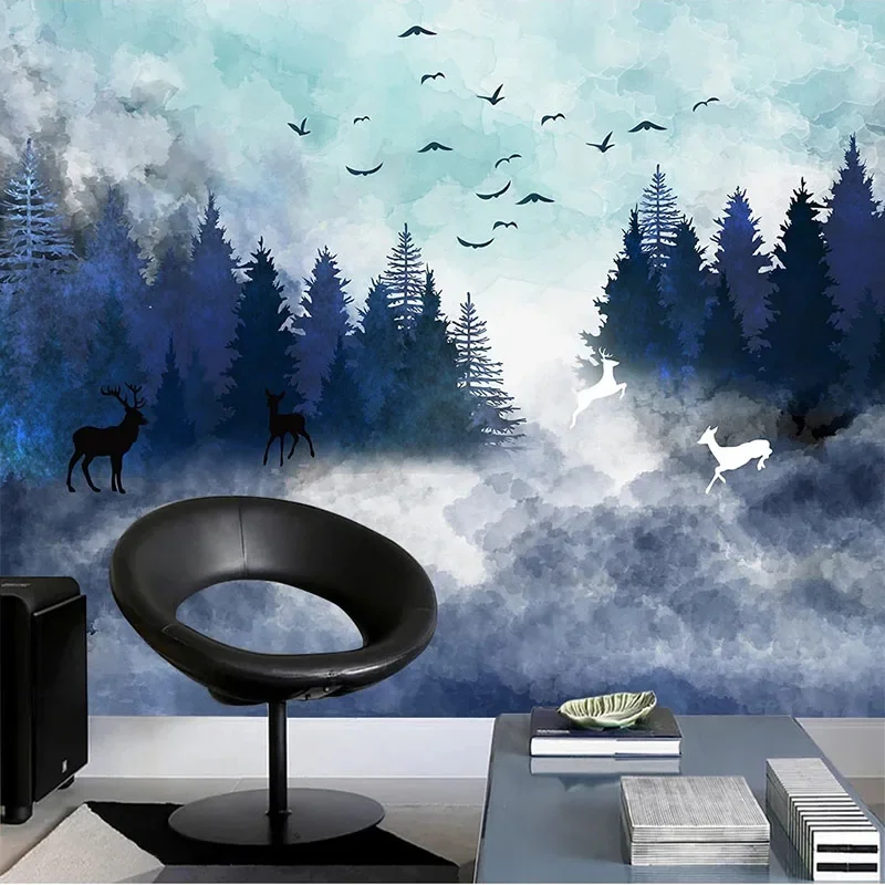 Custom 3D Nordic Forest Oil Painting Landscape Background Wall Mural Wallpaper Papel De Parede Tapety Art Fresco Home Décor Art