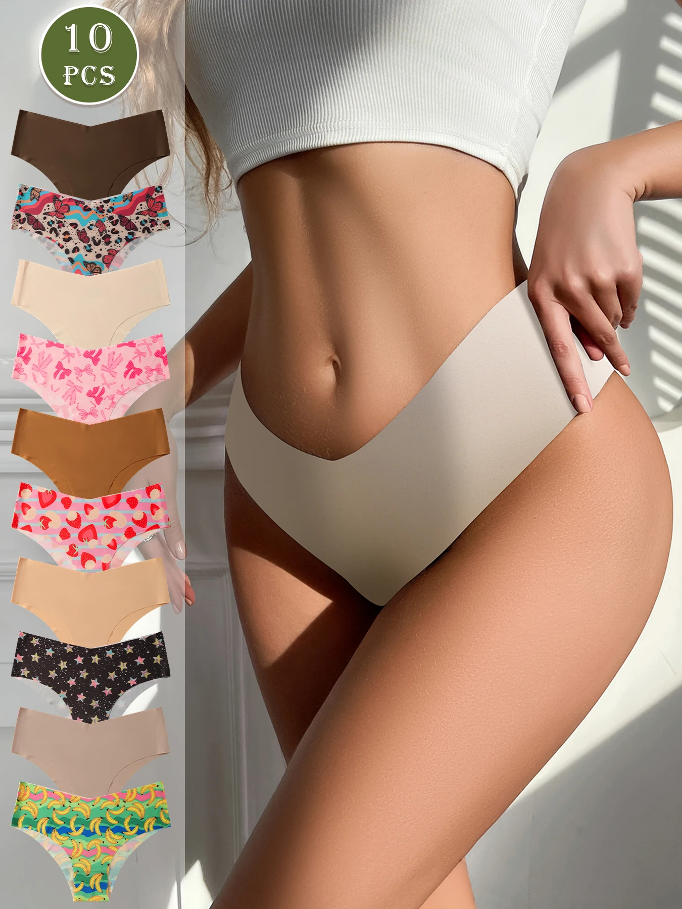 10pcs Comfortable seamless women's briefs, suitable for casual wear